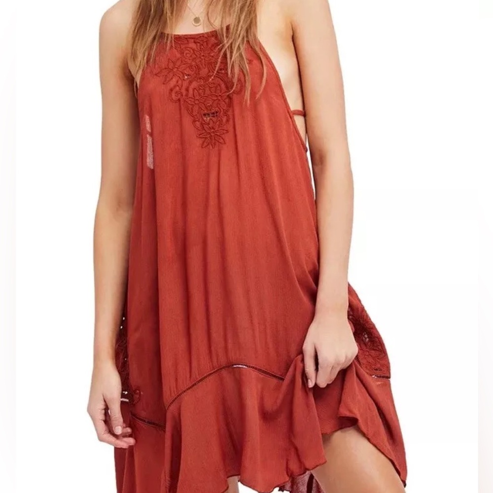 Free People Embroidered Rust Dress